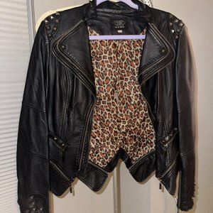 Faux Leather Biker Jacket, Adjustable Length, Fits like Medium